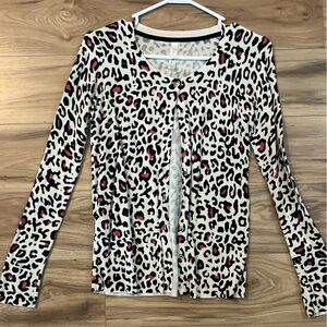 Leopard Print Cardigan with Pink Accents